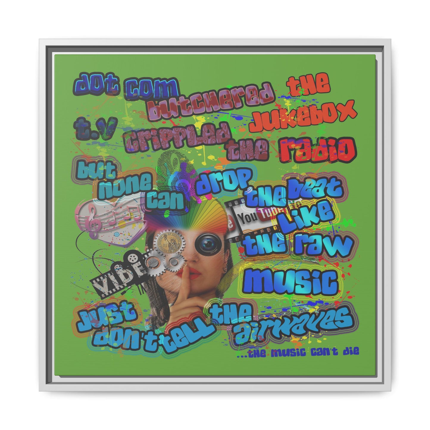drop the beat - framed canvas art (green)