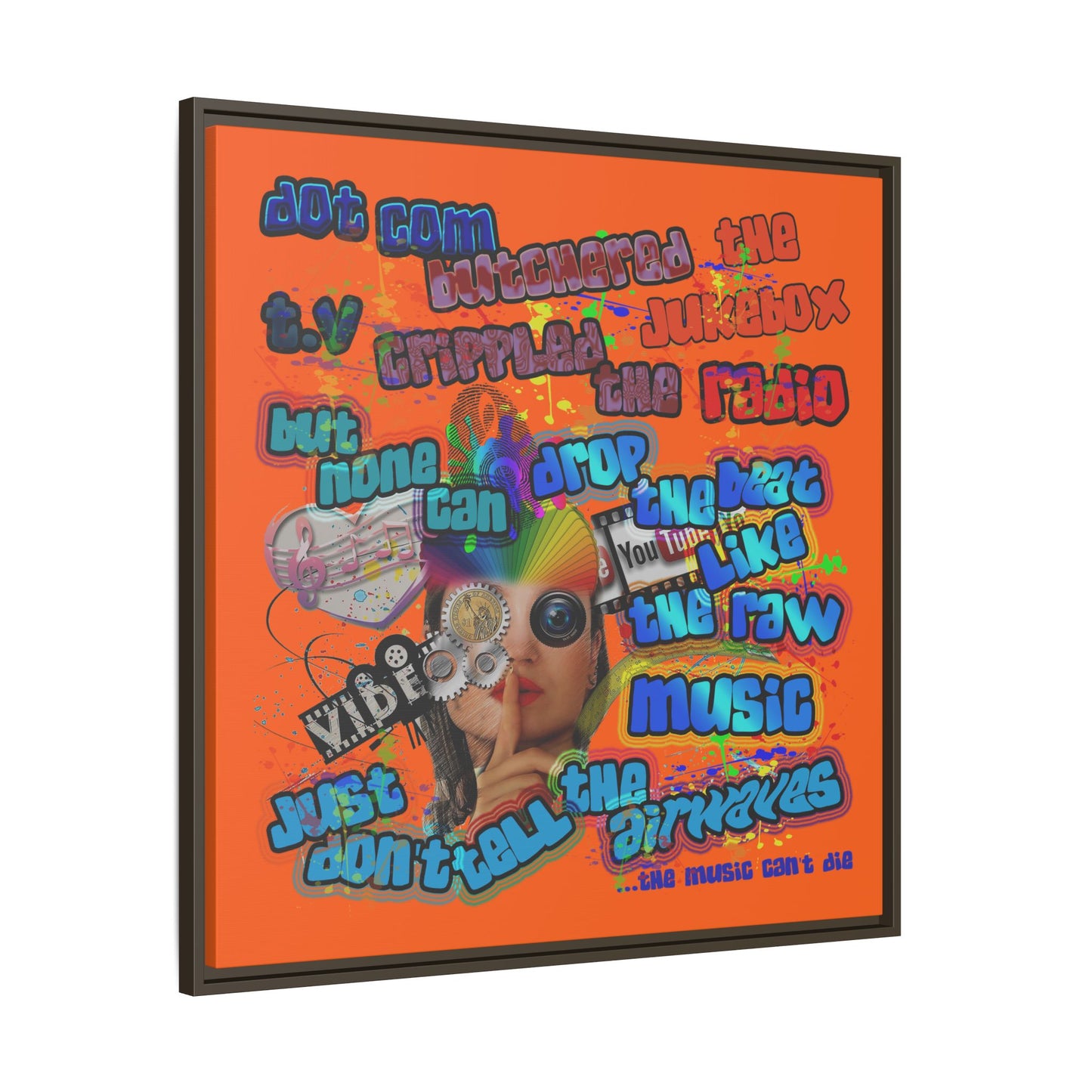 drop the beat - framed canvas art (orange)