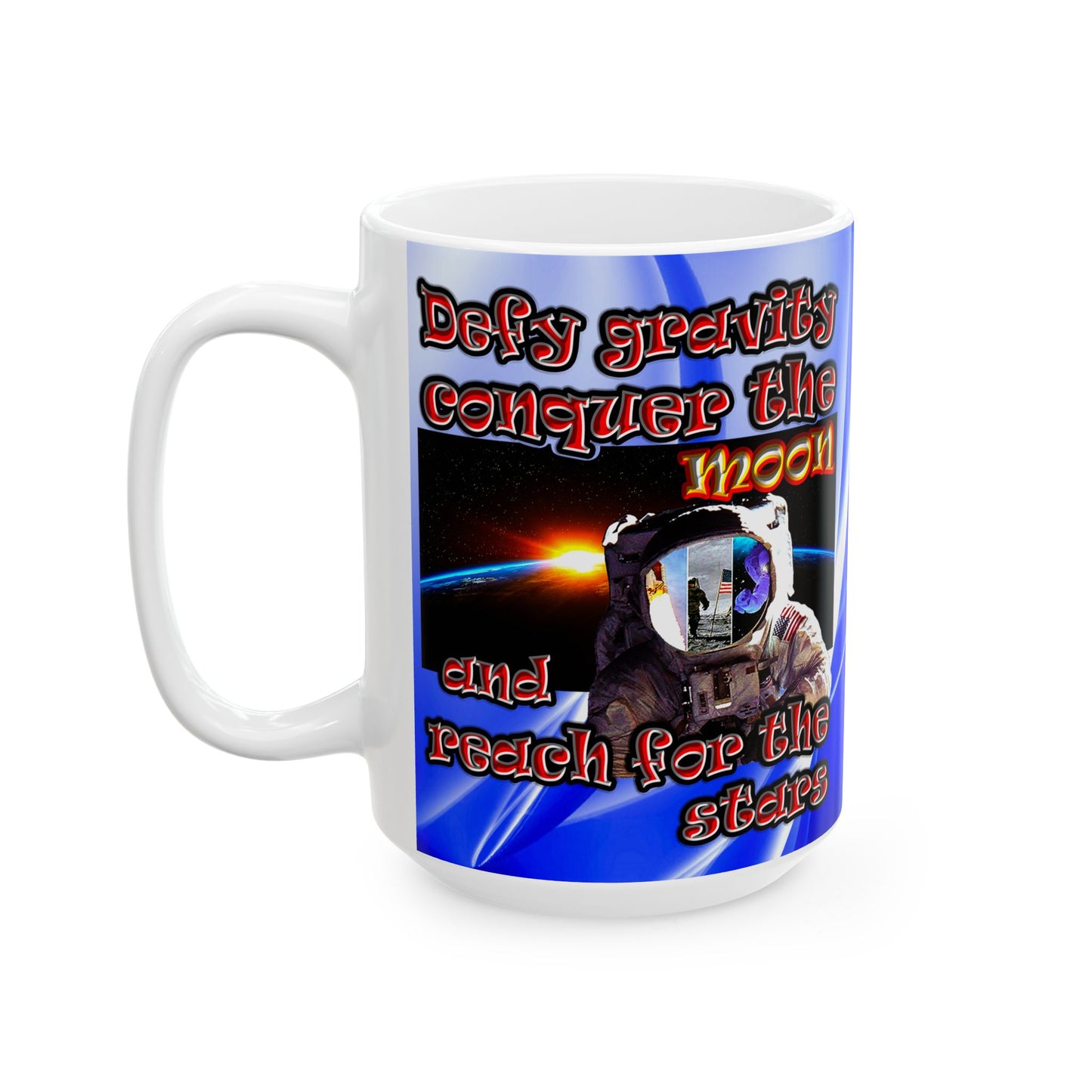defy conquer reach - White Mug (blue-white wave)