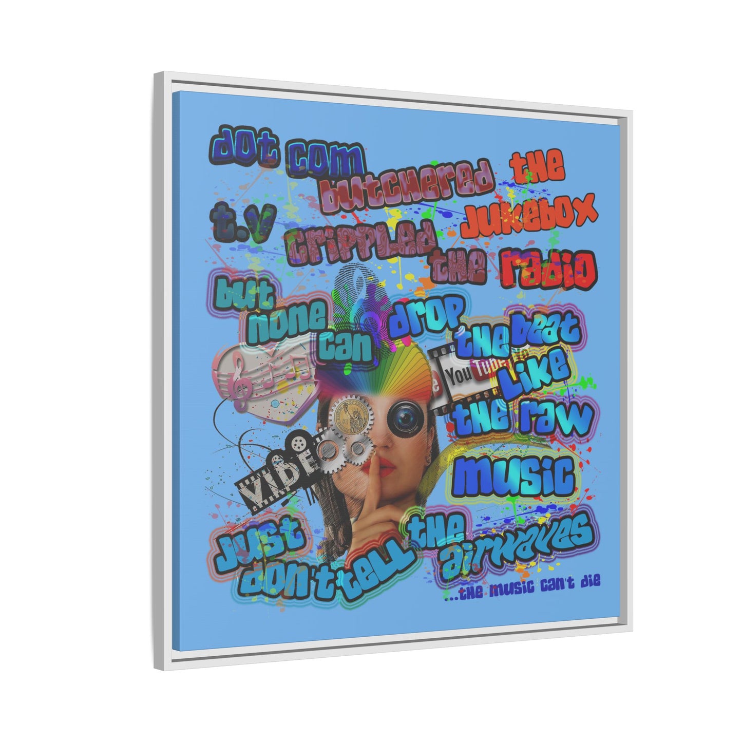 drop the beat - framed canvas art (light blue)