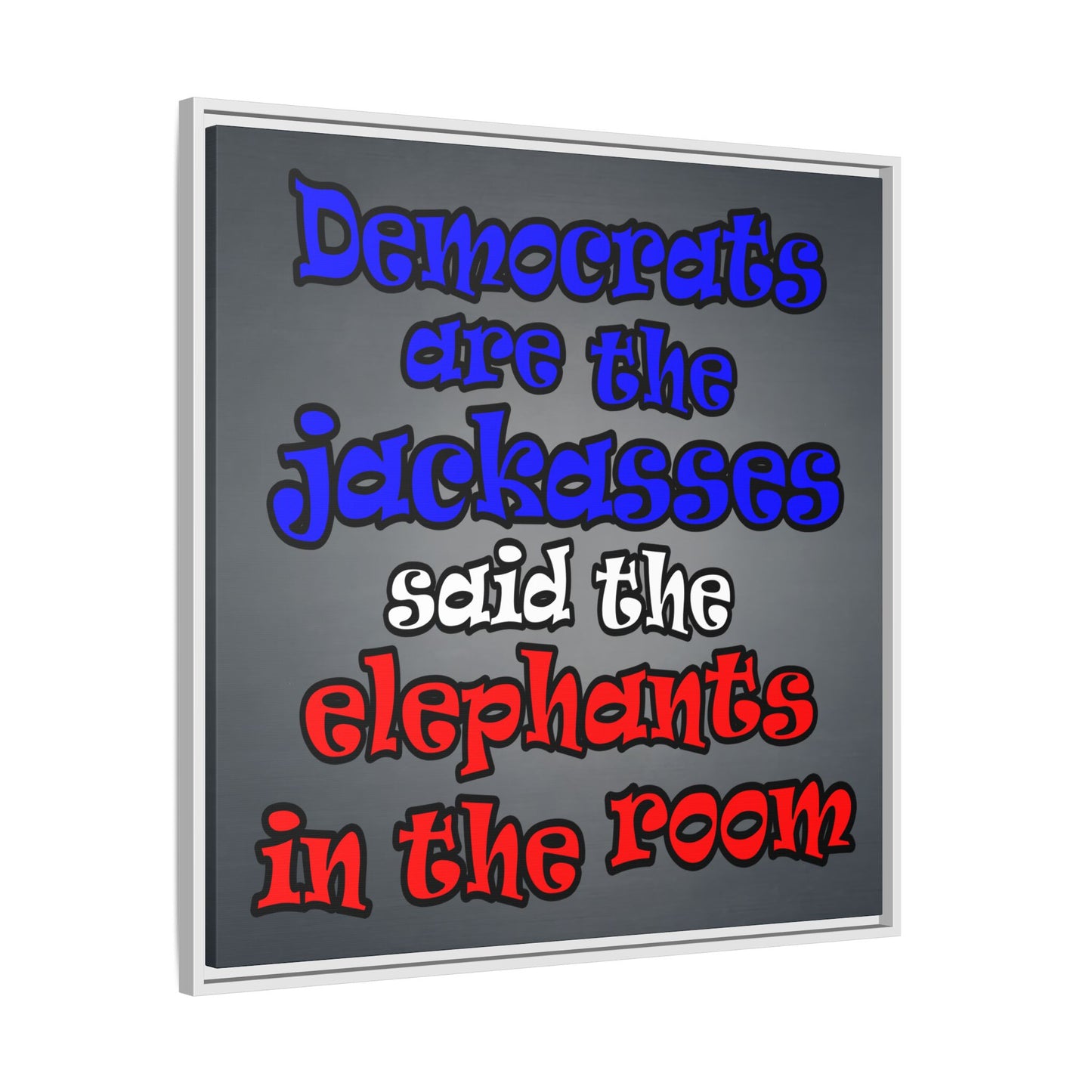 donkeys and elephants - framed canvas art (grey-light grey)
