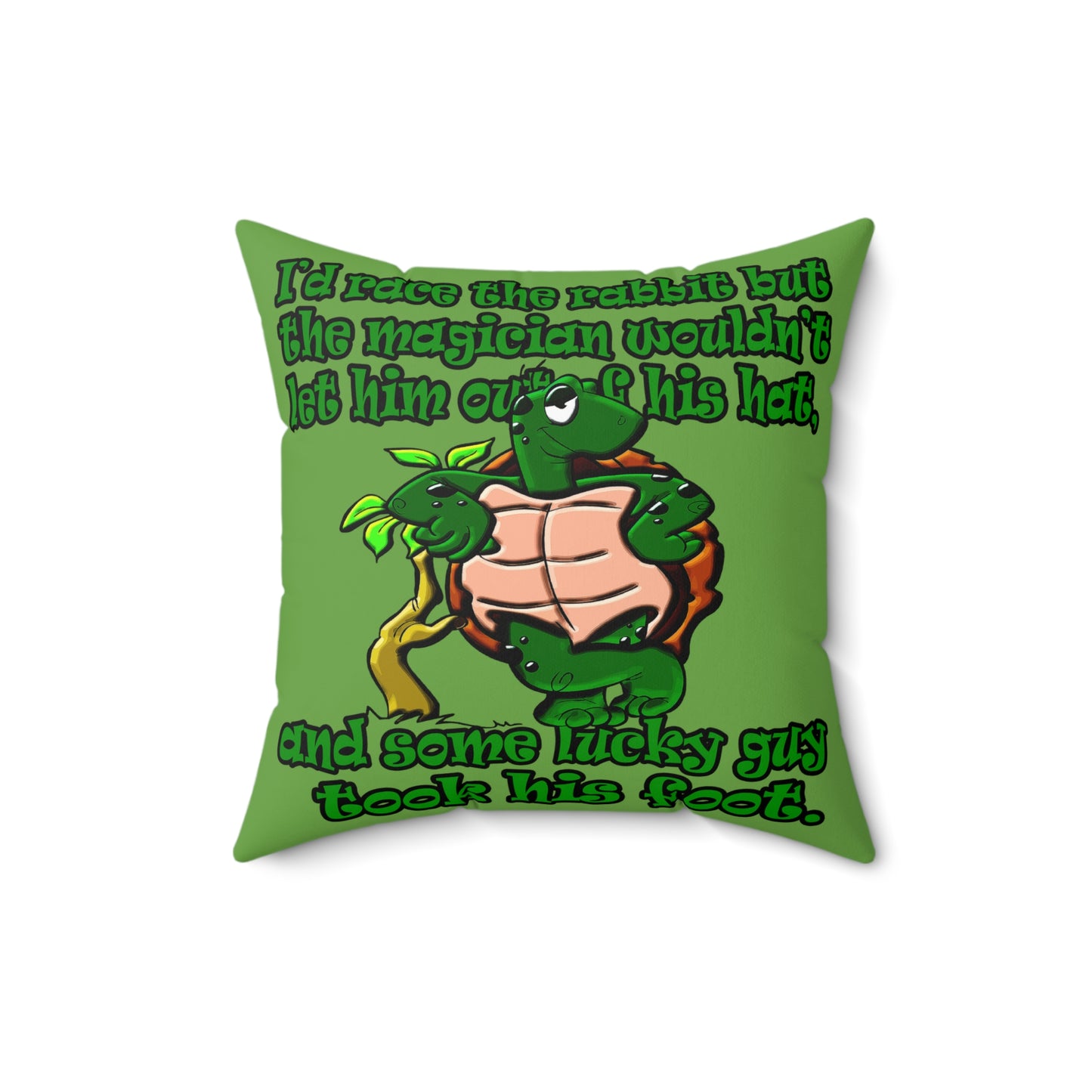 turtle race - Spun Polyester Square Pillow - (green)