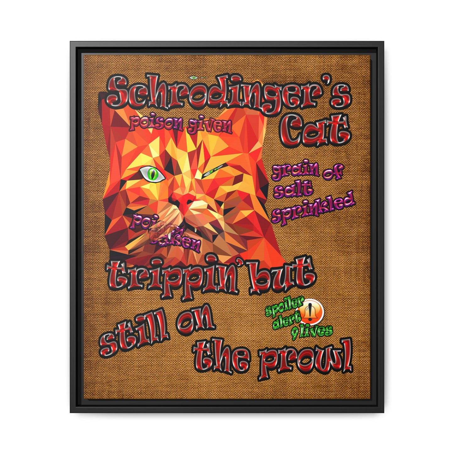 schrodinger's cat - framed canvas art (brown papyrus)