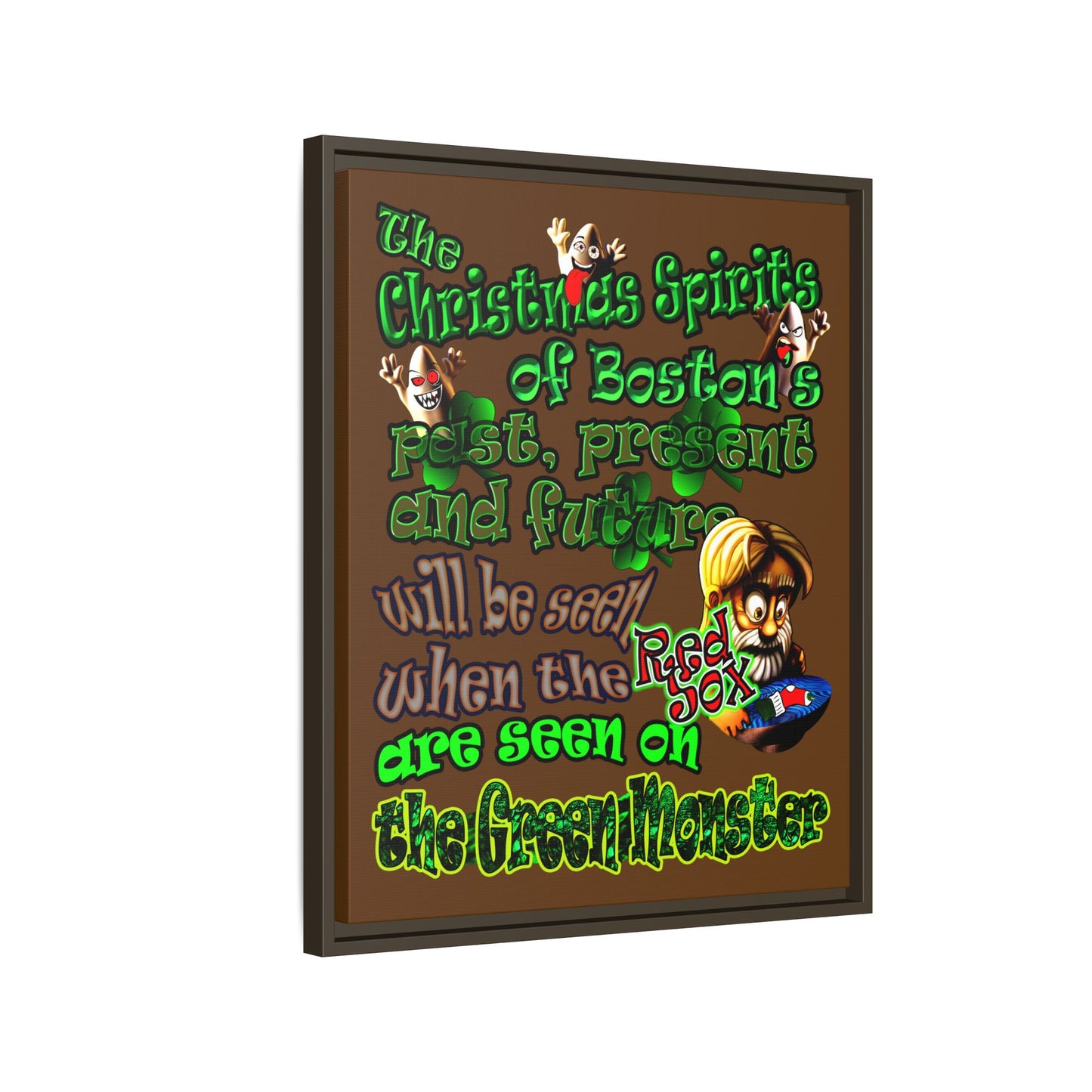 christmas spirits of boston - framed canvas art (brown)