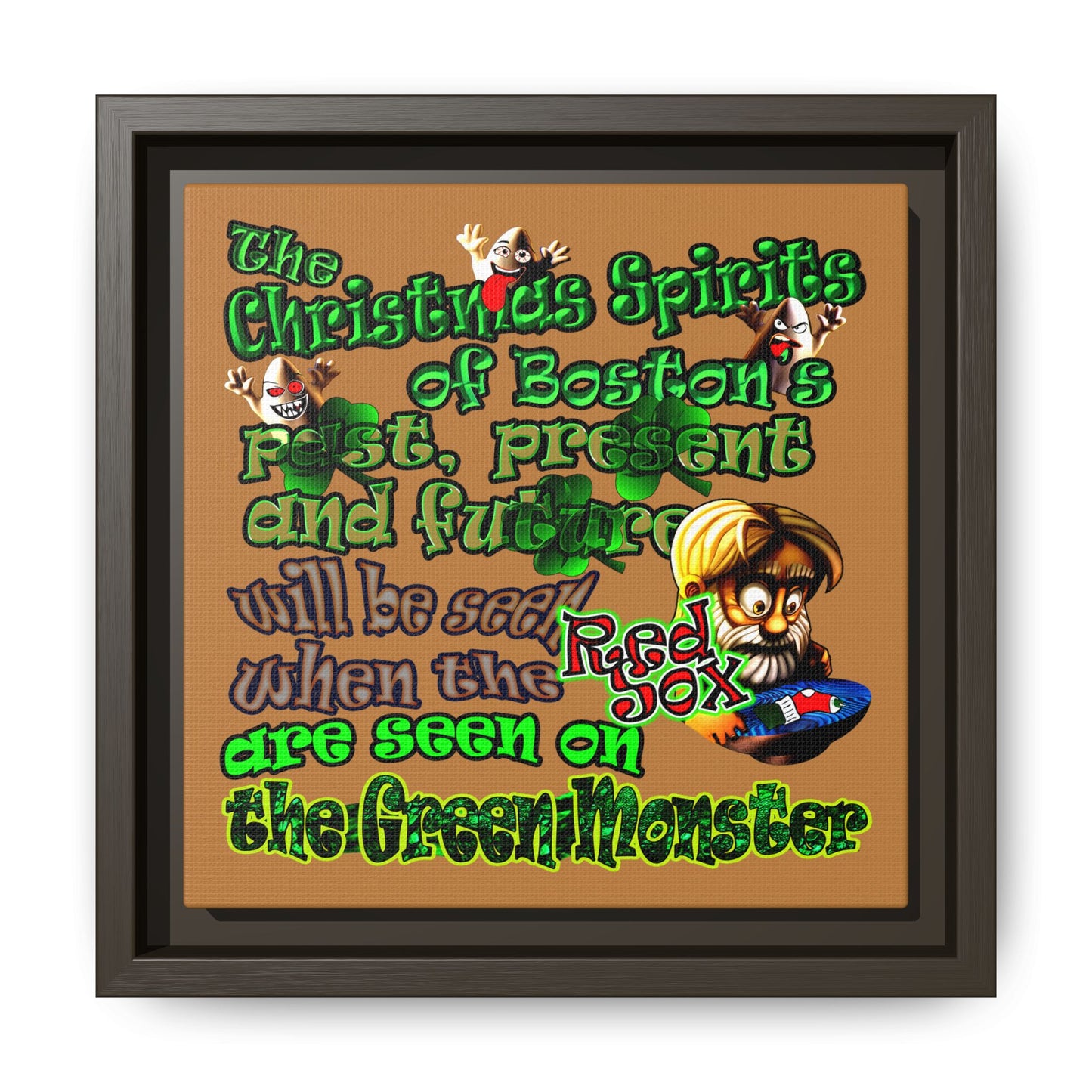 christmas spirits of boston - framed canvas art (light brown)