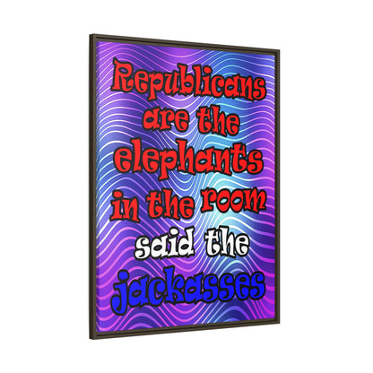 donkeys and elephants - framed canvas art (purple wave)
