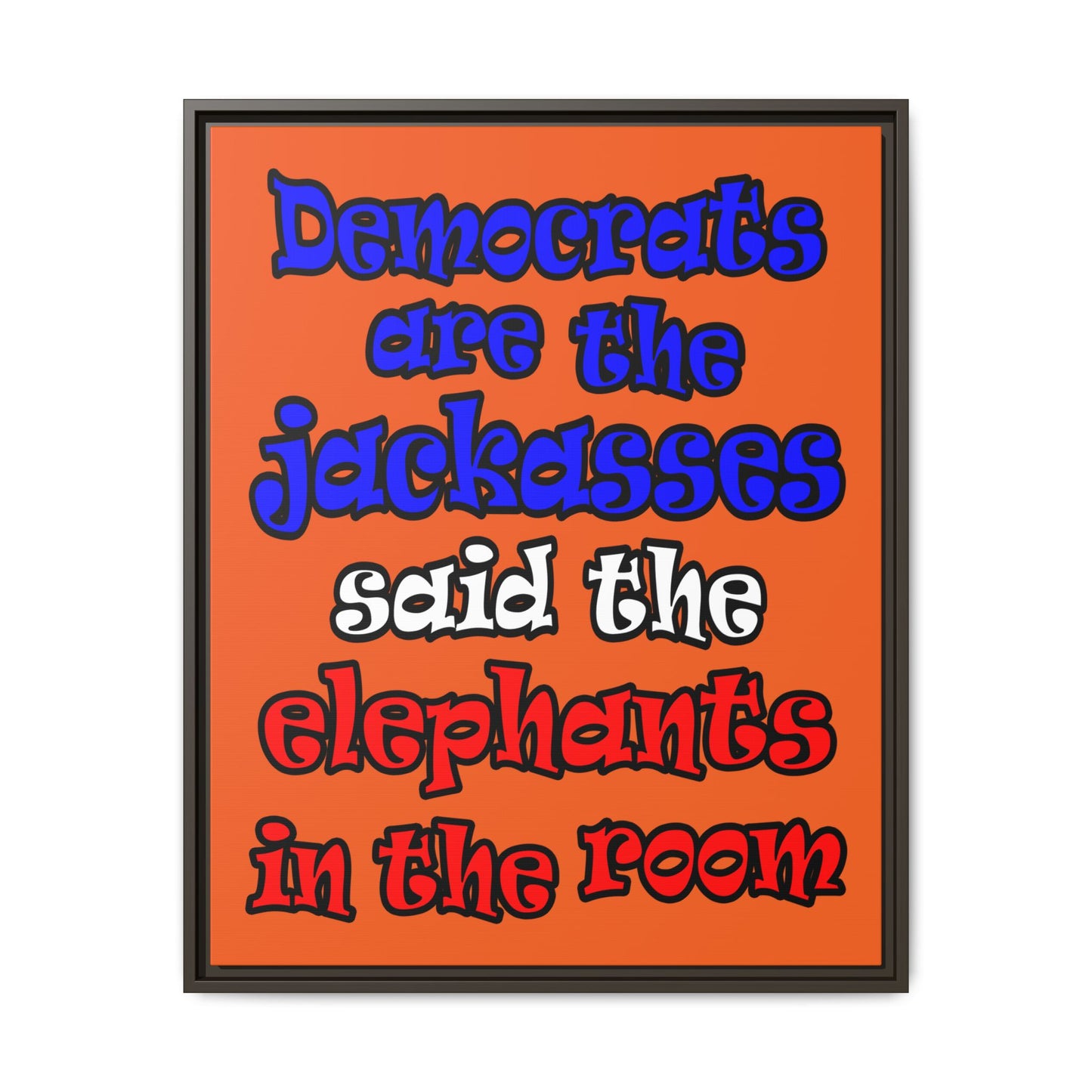 donkeys and elephants - framed canvas art (orange)