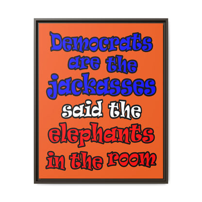 donkeys and elephants - framed canvas art (orange)