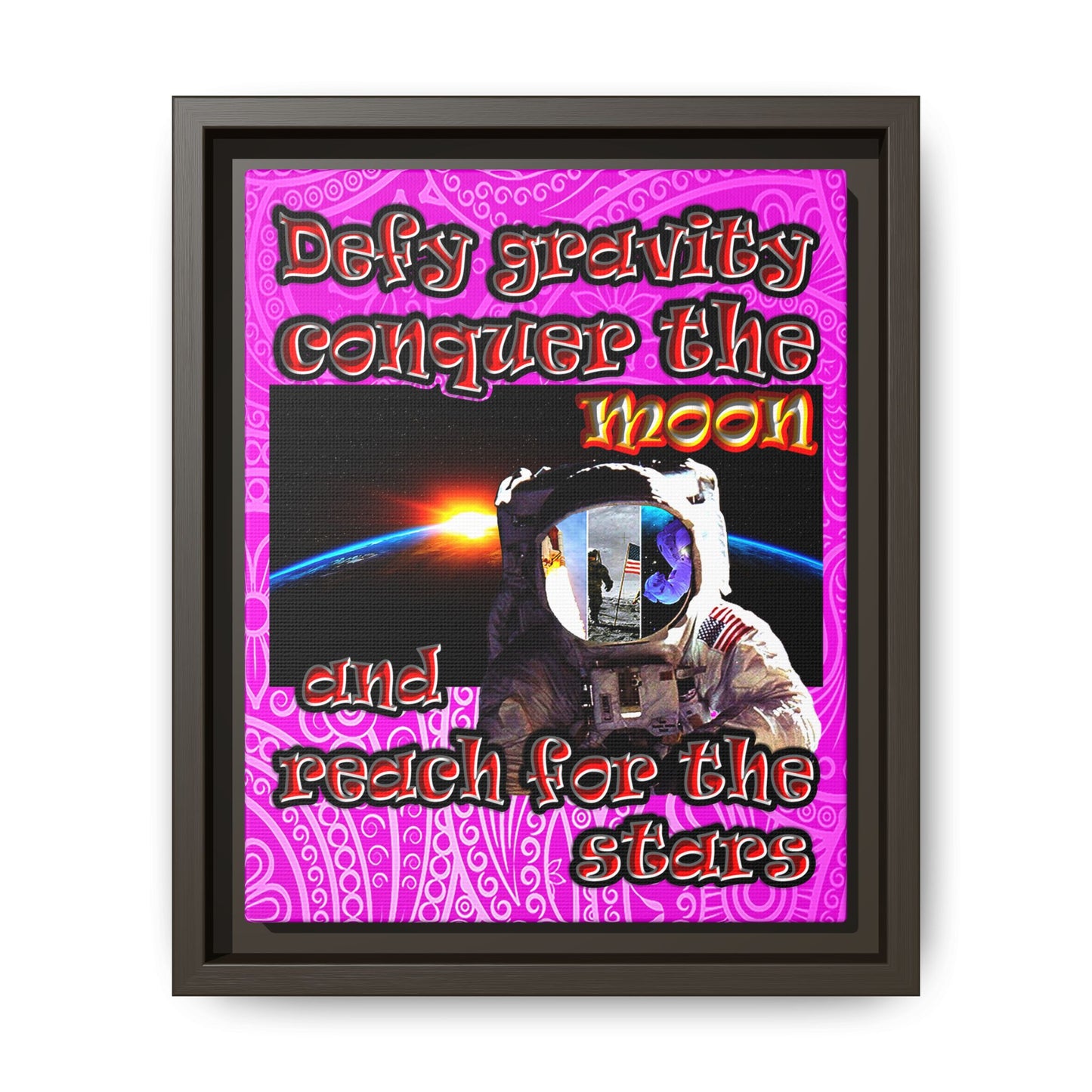 defy conquer reach - framed canvas art (pink swirl)