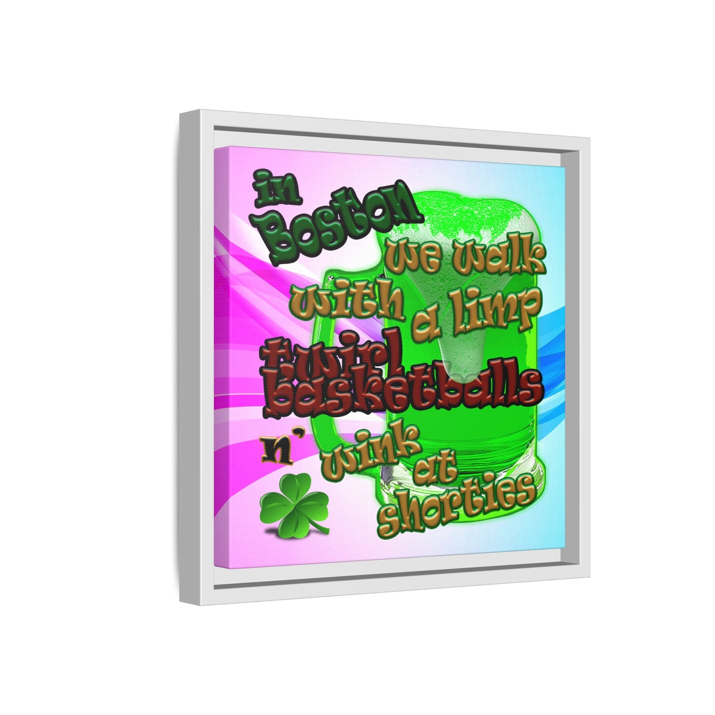 celtics logo - framed canvas art (light blue-pink wave)