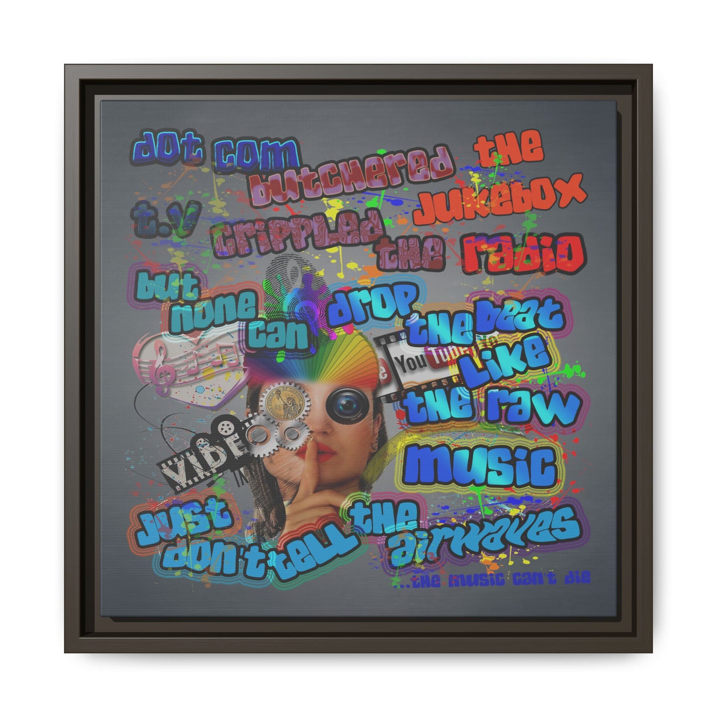 drop the beat - framed canvas art (grey-light grey)
