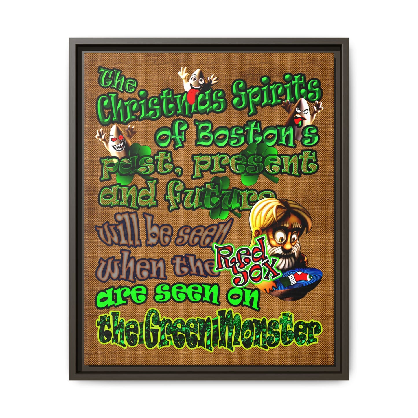 christmas spirits of boston - framed canvas art (brown papyrus)