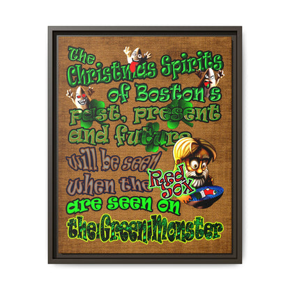christmas spirits of boston - framed canvas art (brown papyrus)