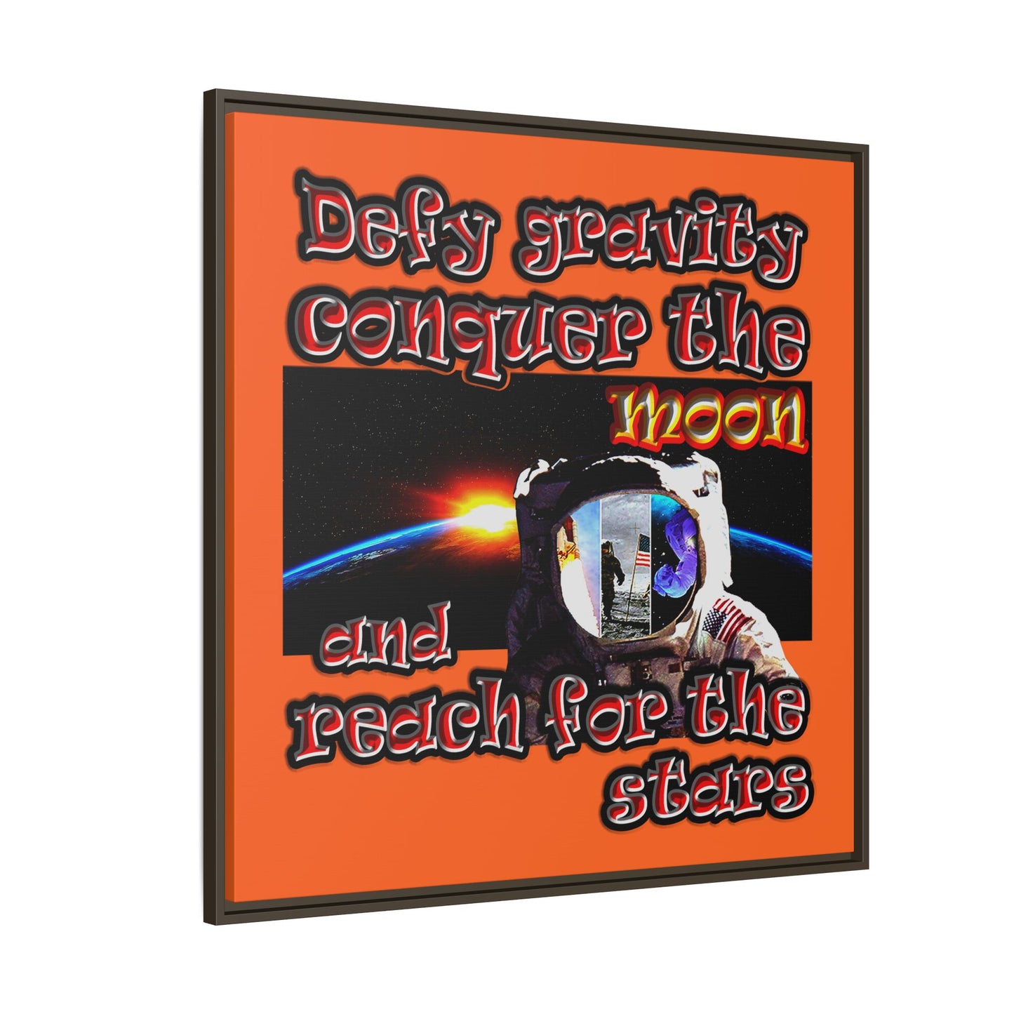 defy conquer reach - framed canvas art (orange)
