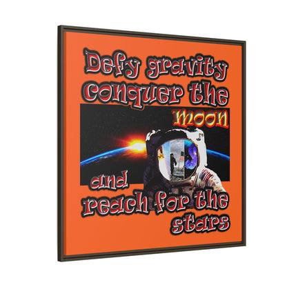 defy conquer reach - framed canvas art (orange)