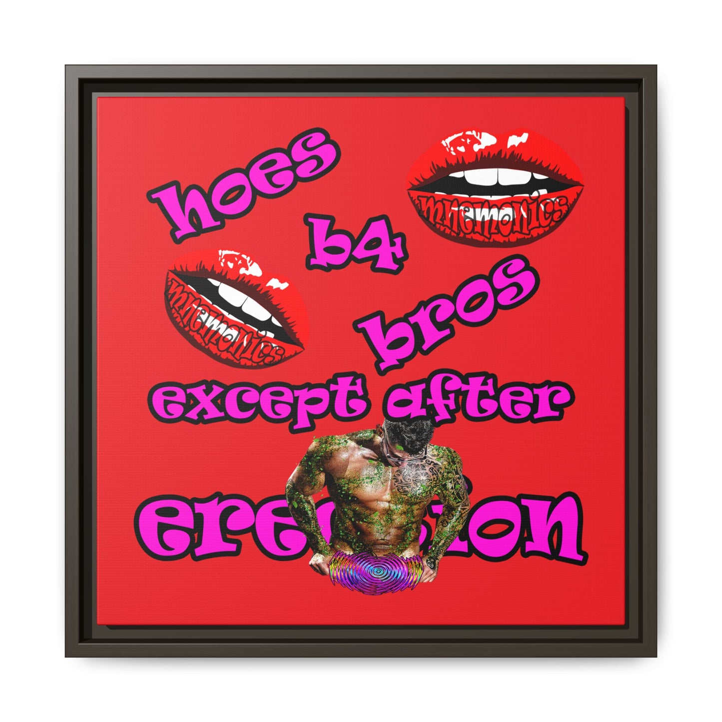 hoes b4 bros - framed canvas art (red)