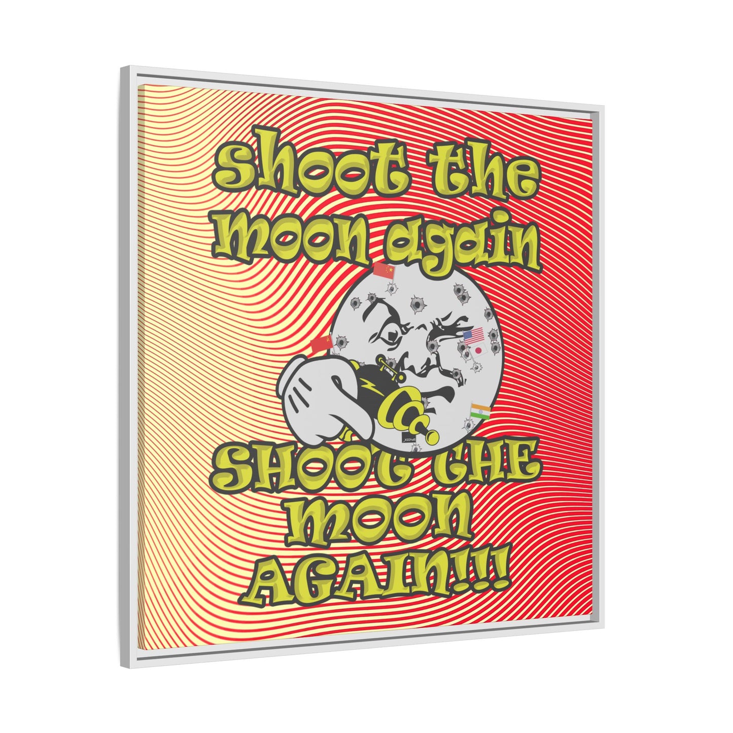 shoot the moon again - framed canvas art (yellow-orange wave)