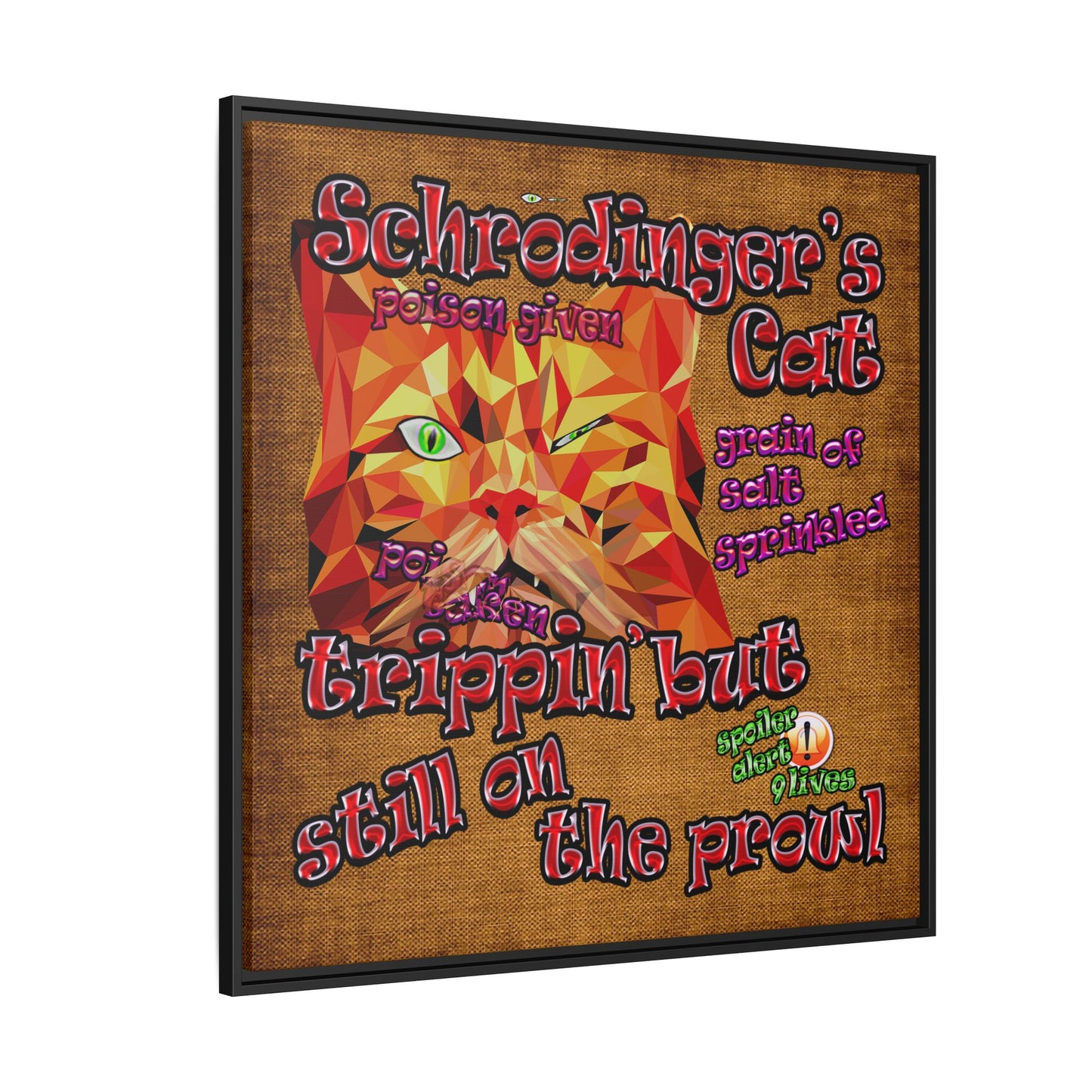 schrodinger's cat - framed canvas art (brown papyrus)