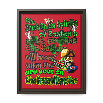christmas spirits of boston - framed canvas art (dark red)