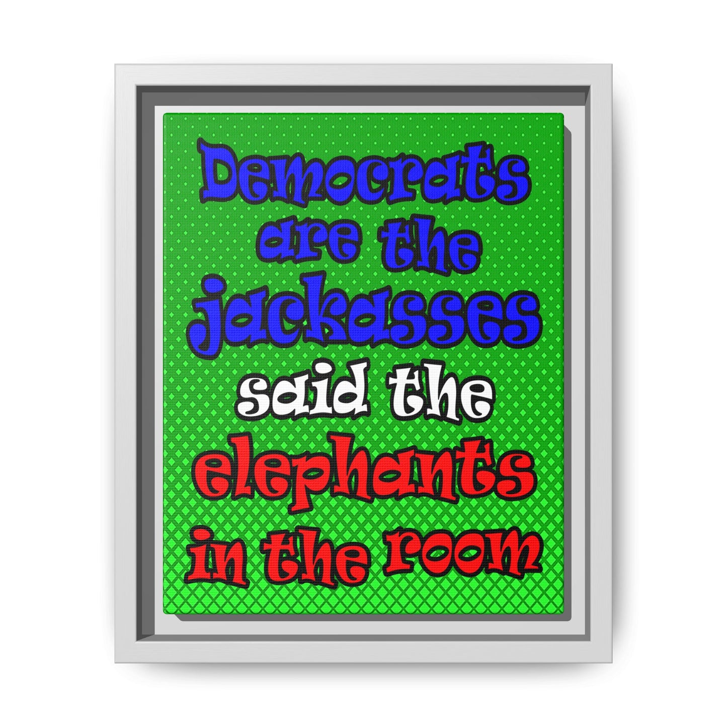 donkeys and elephants - framed canvas art (logo green)