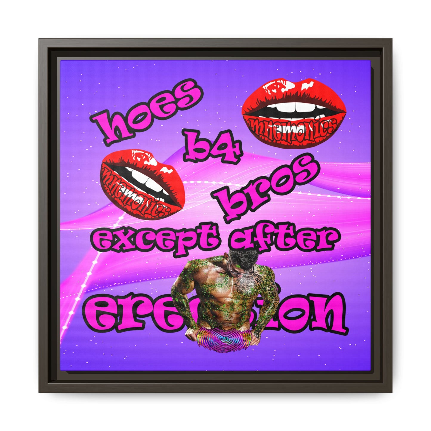 hoes b4 bros - framed canvas art (purple-pink wave)