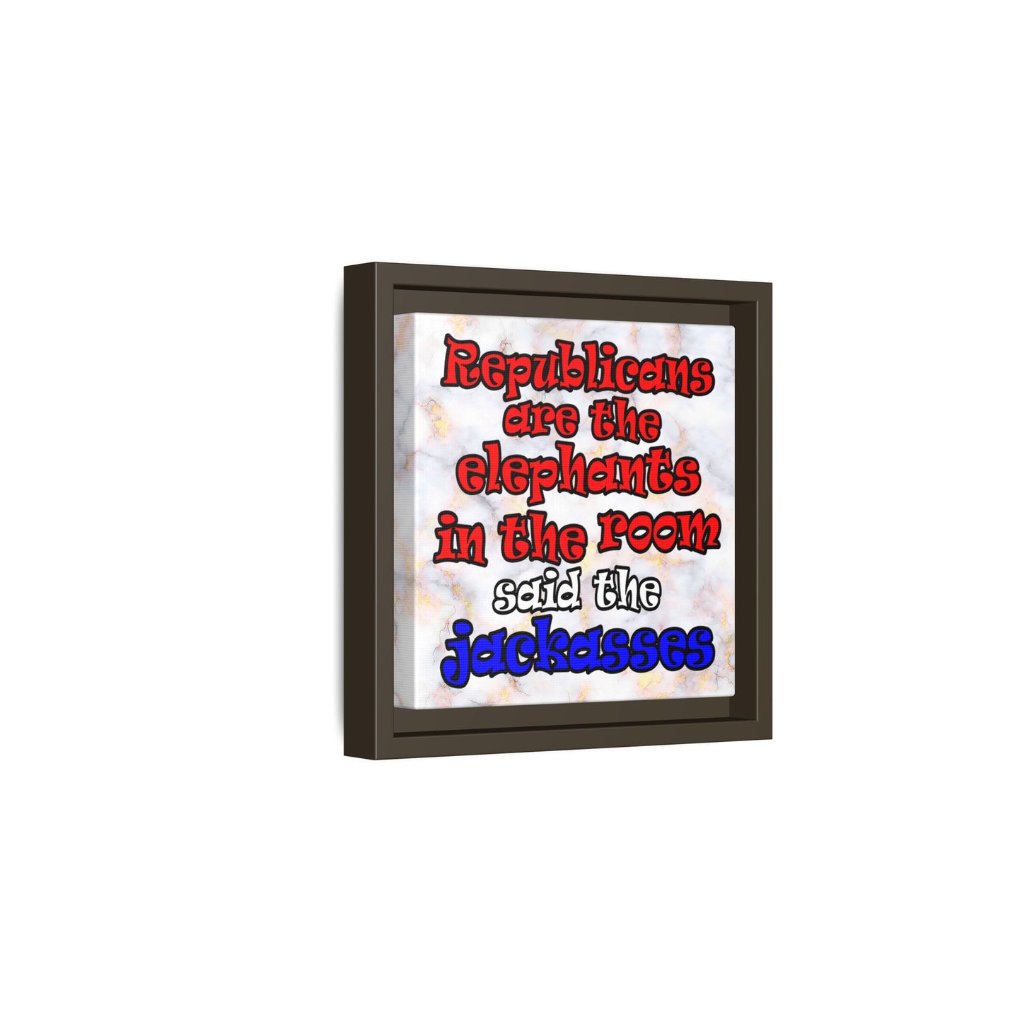 donkeys and elephants - framed canvas art (white marble)