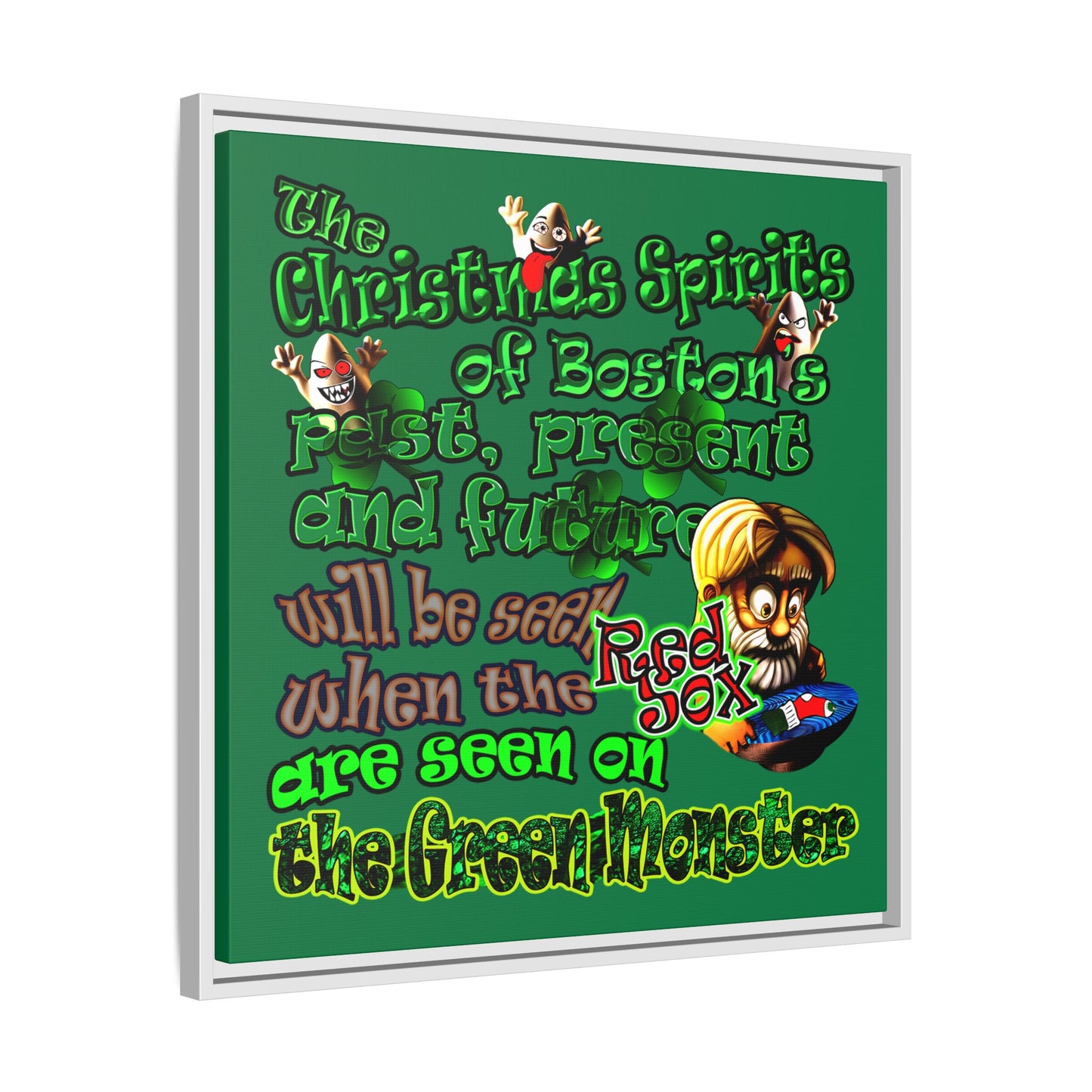 christmas spirits of boston - framed canvas art (dark green)