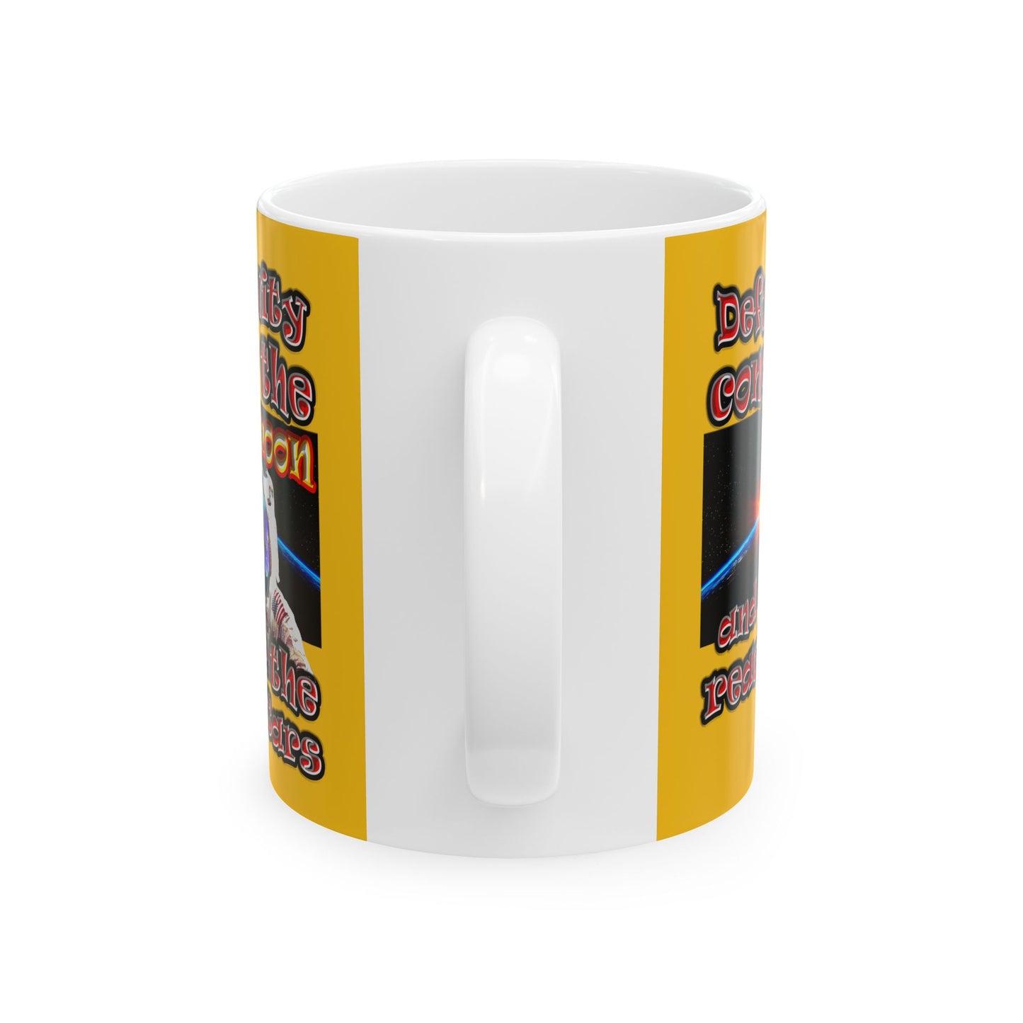 defy conquer reach - White Mug (yellow)