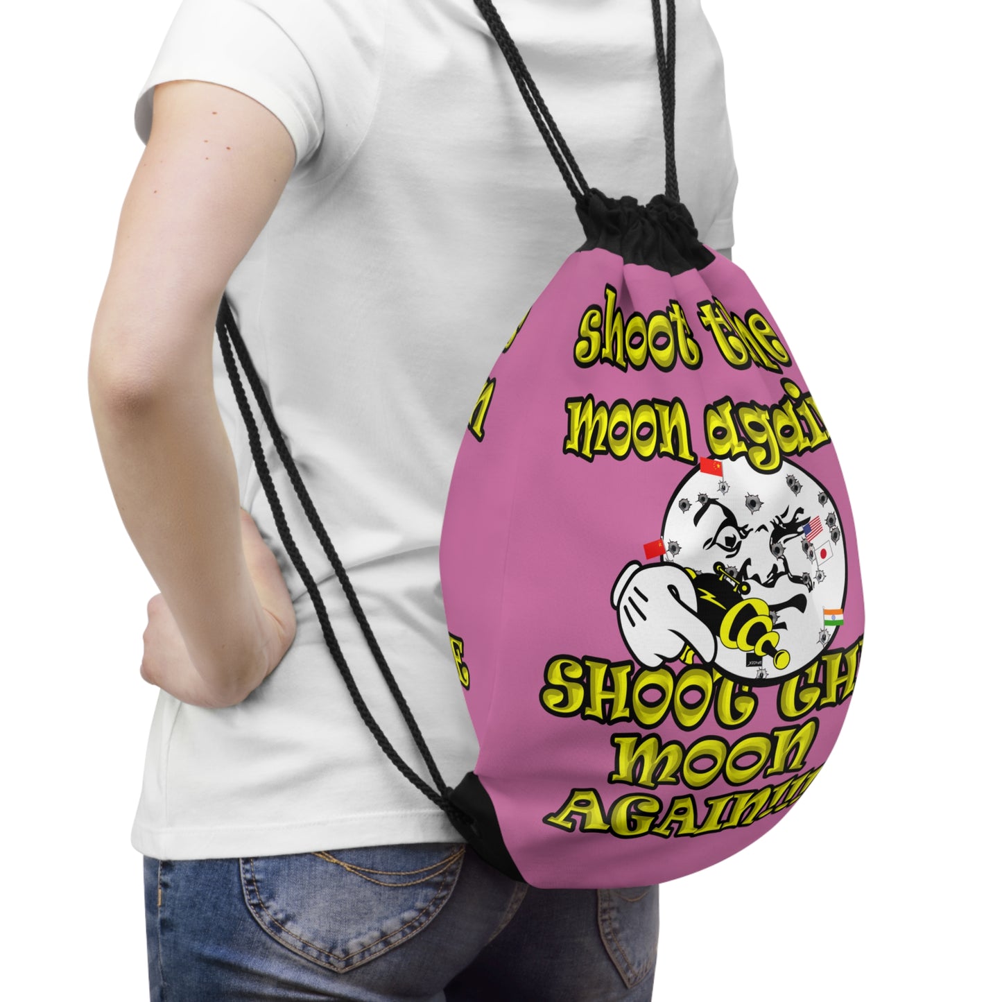 shoot the moon again - Drawstring Bag (light pink)