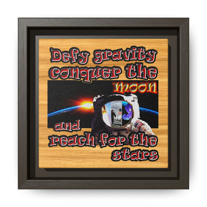 defy conquer reach - framed canvas art (butterscotch wood finish)