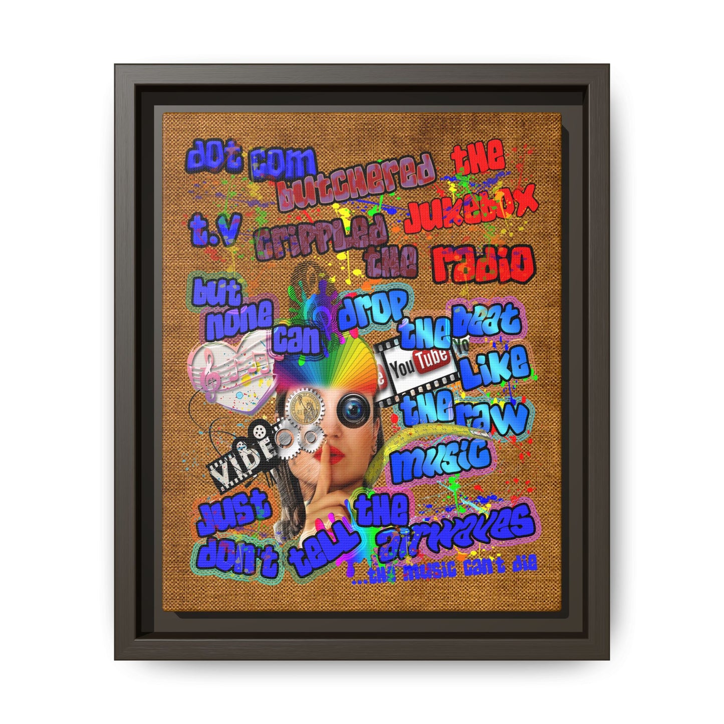 drop the beat - framed canvas art (brown papyrus)