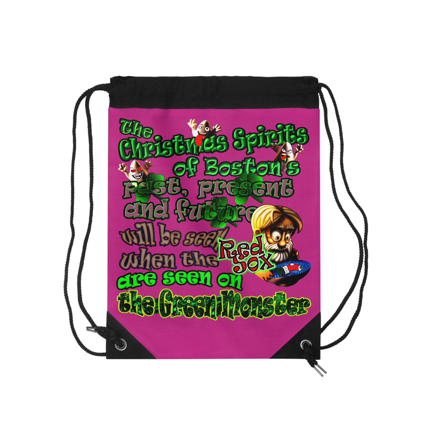 christmas spirits of boston - Drawstring Bag (pink)