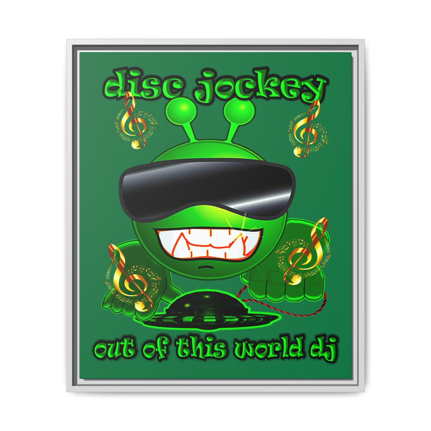 disc jockey - framed canvas art (dark green)