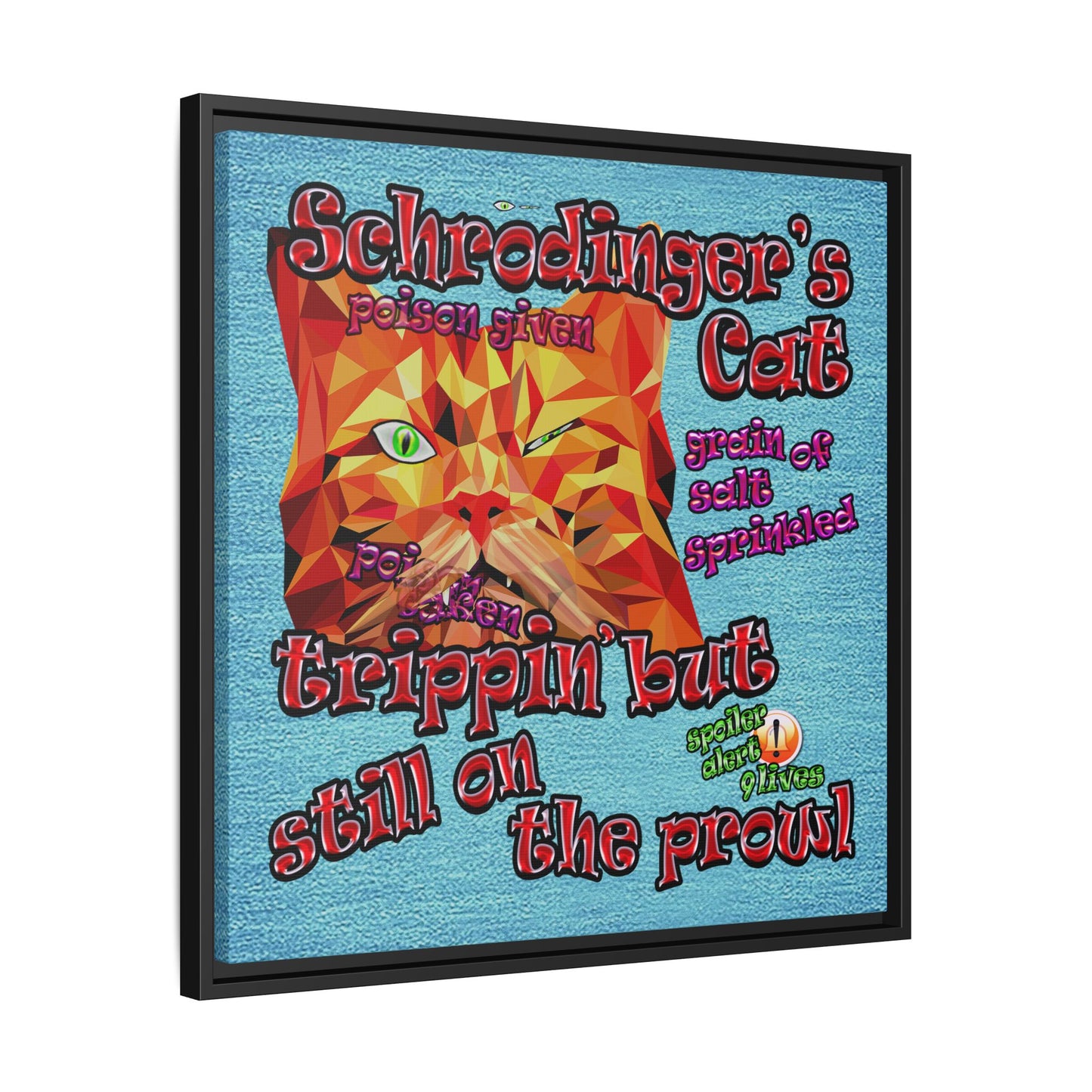 schrodinger's cat - framed canvas art (faded blue)