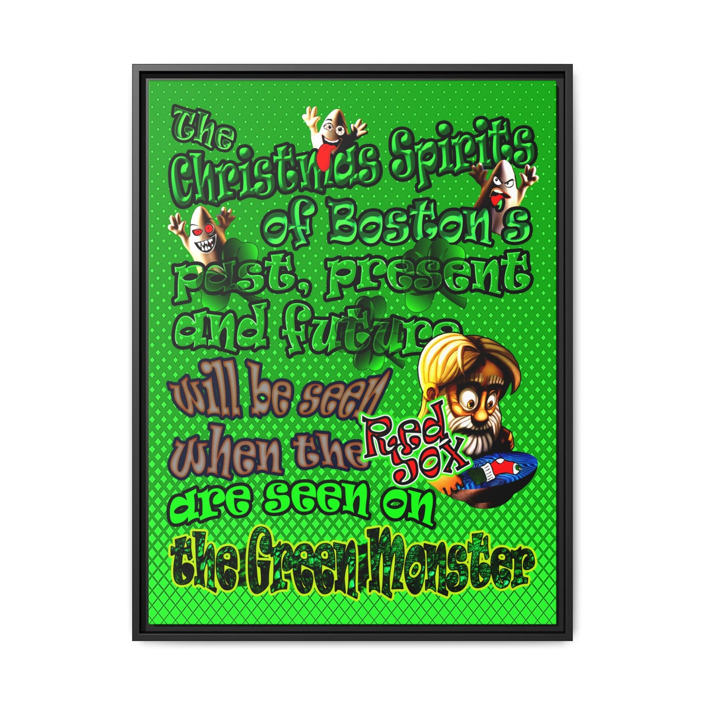 christmas spirits of boston - framed canvas art (logo green)