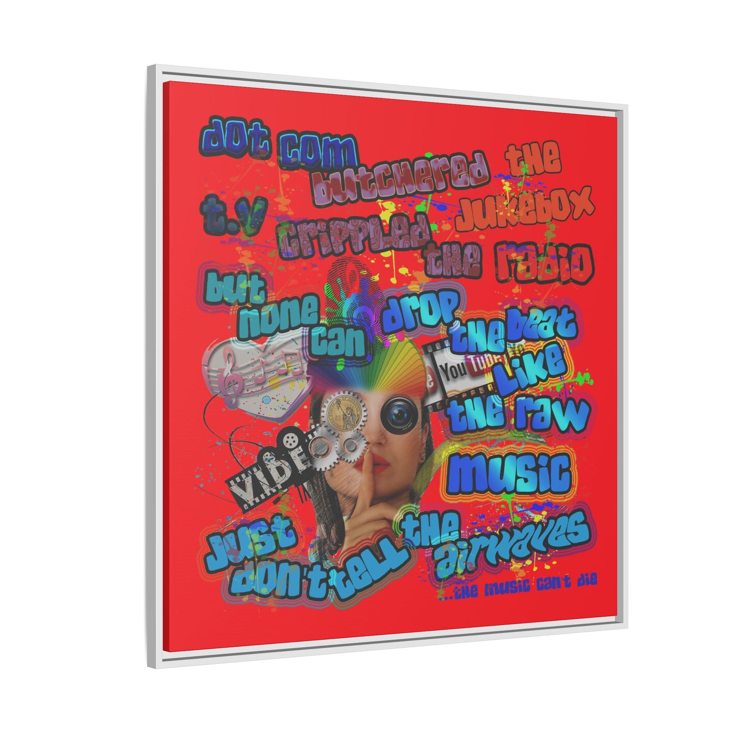 drop the beat - framed canvas art (red)