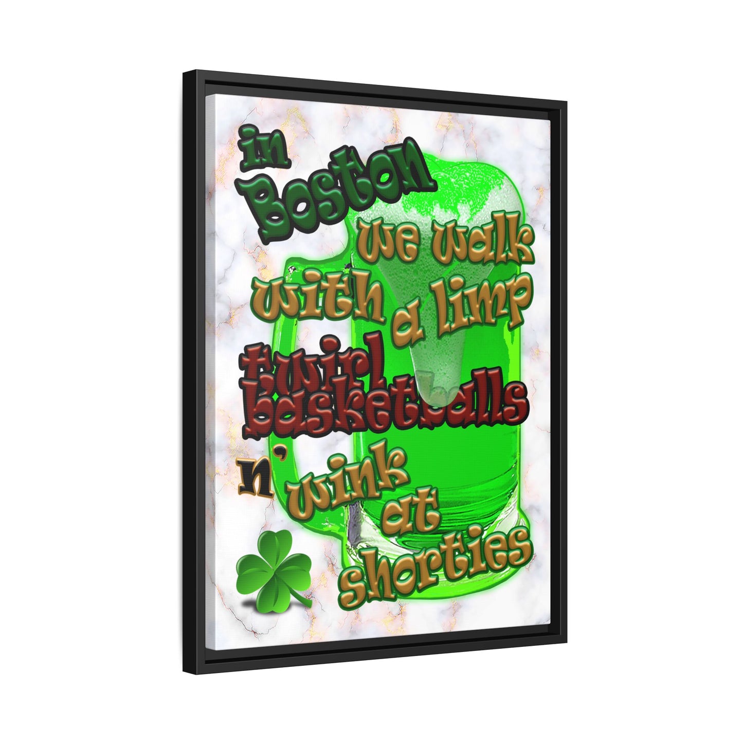celtics logo - framed canvas art (white marble)
