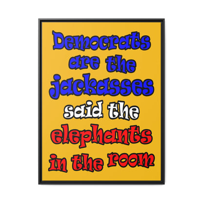 donkeys and elephants - framed canvas art (yellow)