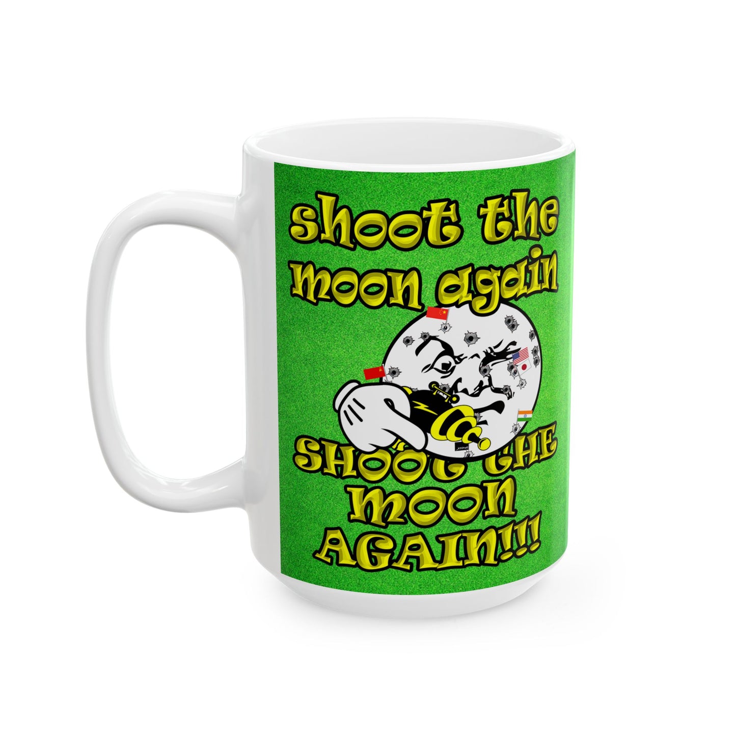 shoot the moon again - White Mug (green turf)
