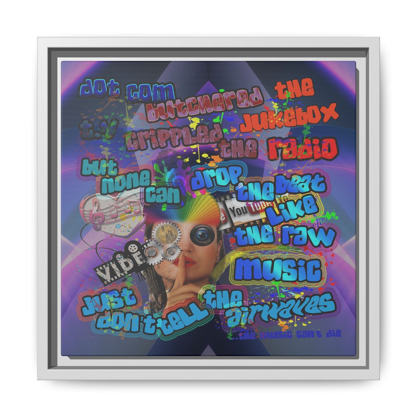drop the beat - framed canvas art (grey-pink wave)