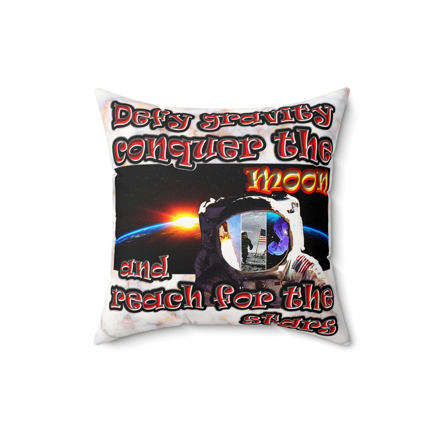 defy conquer reach - Faux Suede Square Pillow - (white marble)