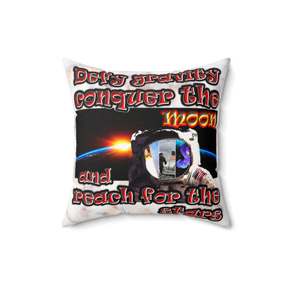 defy conquer reach - Faux Suede Square Pillow - (white marble)