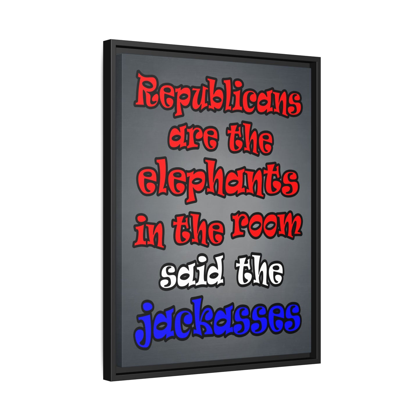 donkeys and elephants - framed canvas art (grey-light grey)