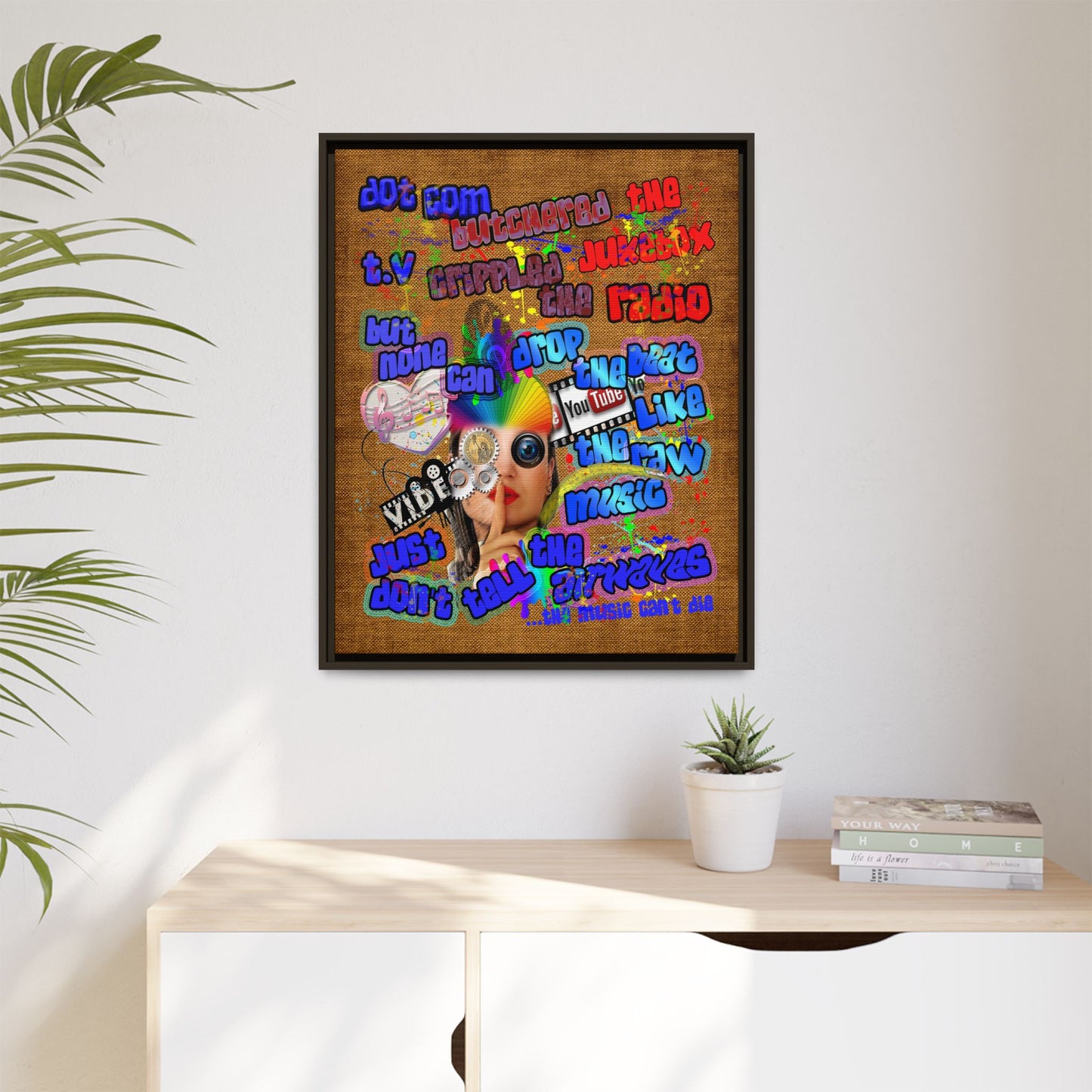 drop the beat - framed canvas art (brown papyrus)
