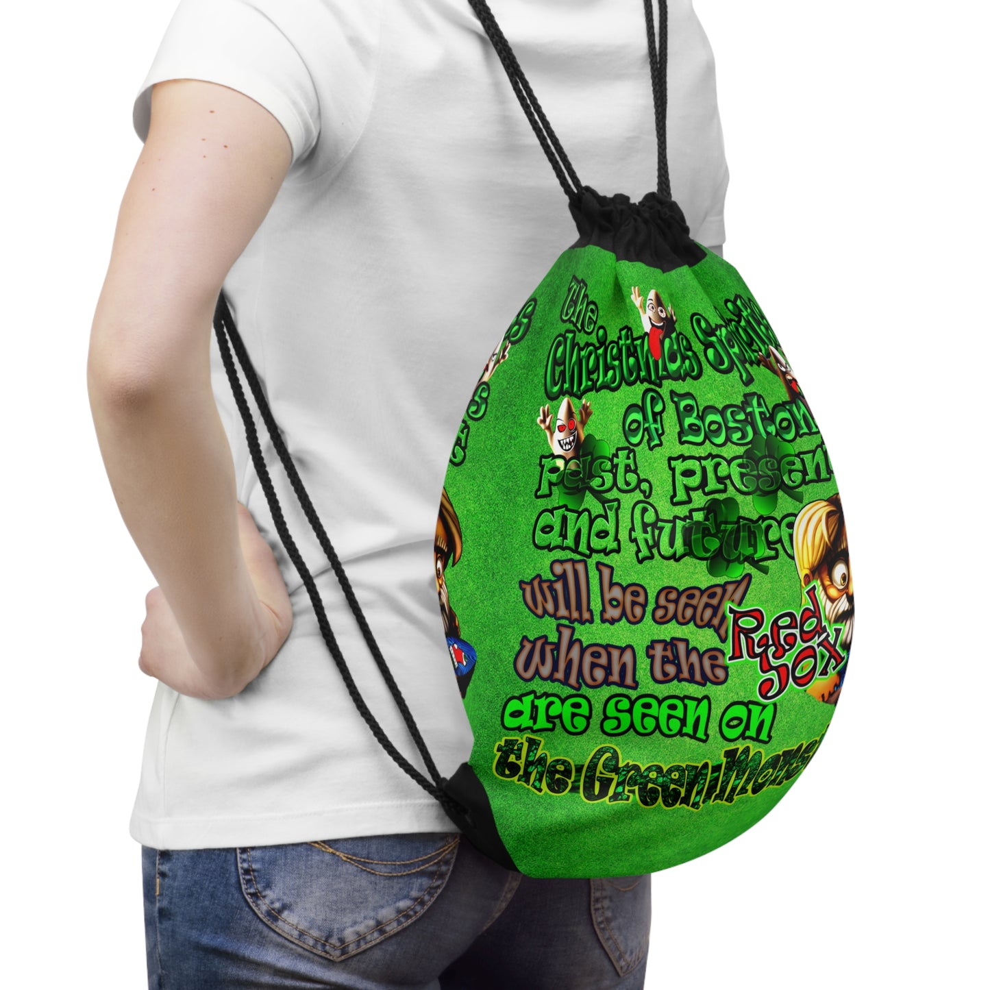 christmas spirits of boston - Drawstring Bag (green turf)