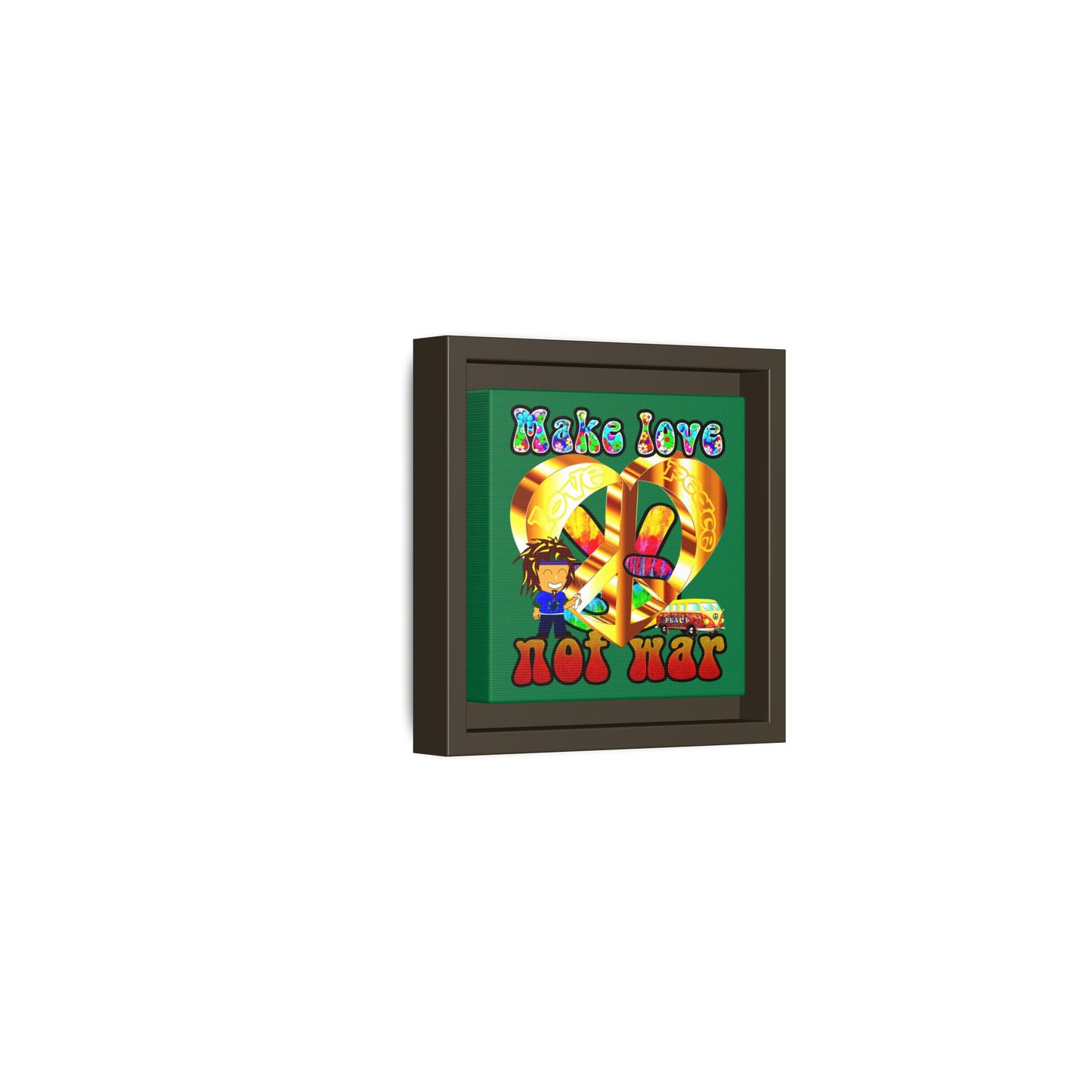 love peace - framed canvas art (dark green)