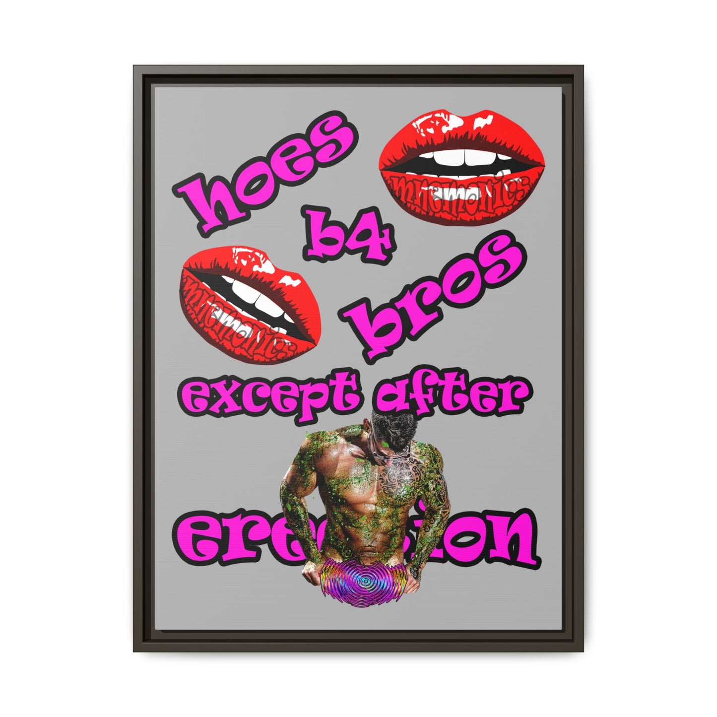 hoes b4 bros - framed canvas art (light grey)