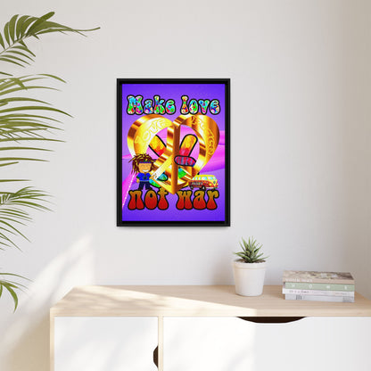 love peace - framed canvas art (purple-pink wave)