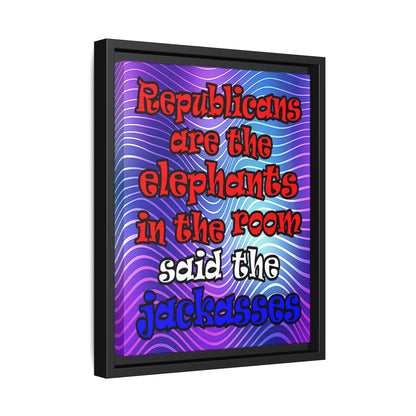 donkeys and elephants - framed canvas art (purple wave)