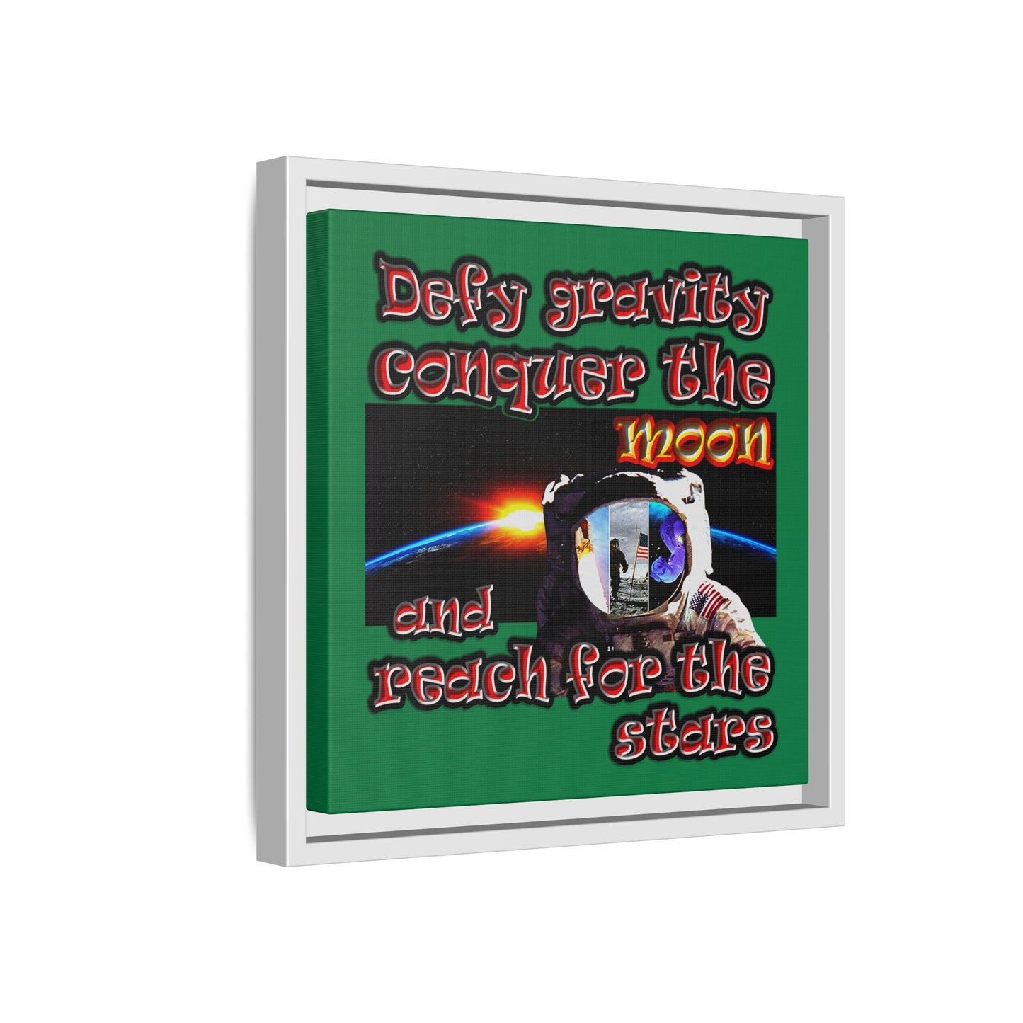 defy conquer reach - framed canvas art (dark green)